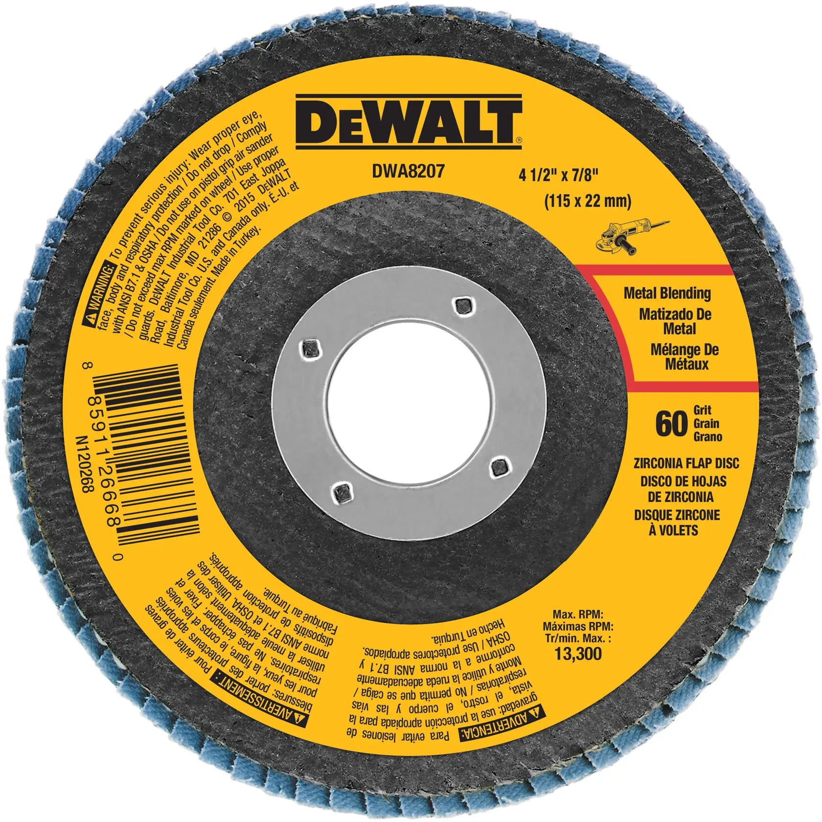 DEWALT 4-1/2-In. X 7/8-In. Zirconia T29 Flap Disc (60 Grit) — DWA8207