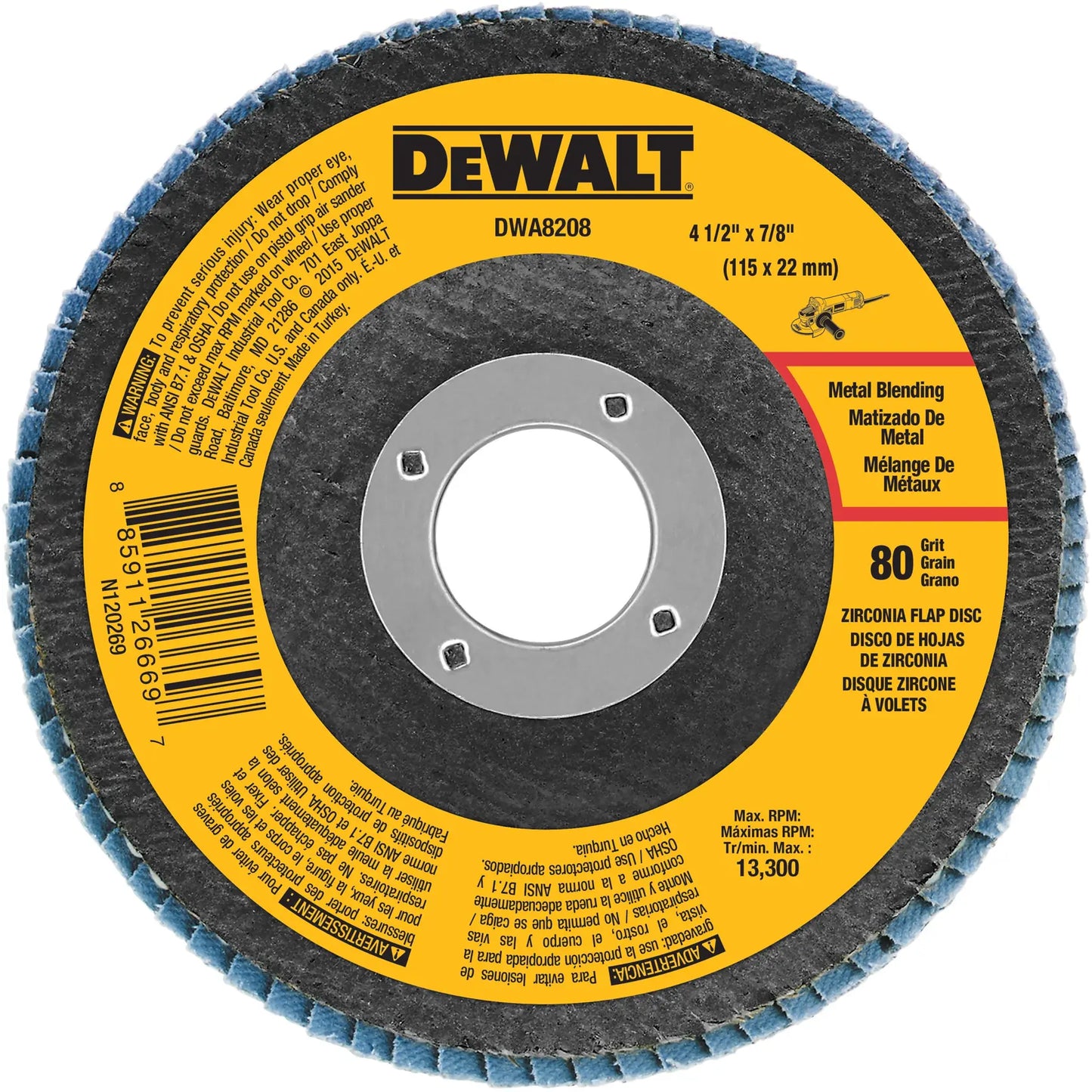 DEWALT 4-1/2-In. X 7/8-In. Zirconia T29 Flap Disc (80 Grit) — DWA8208