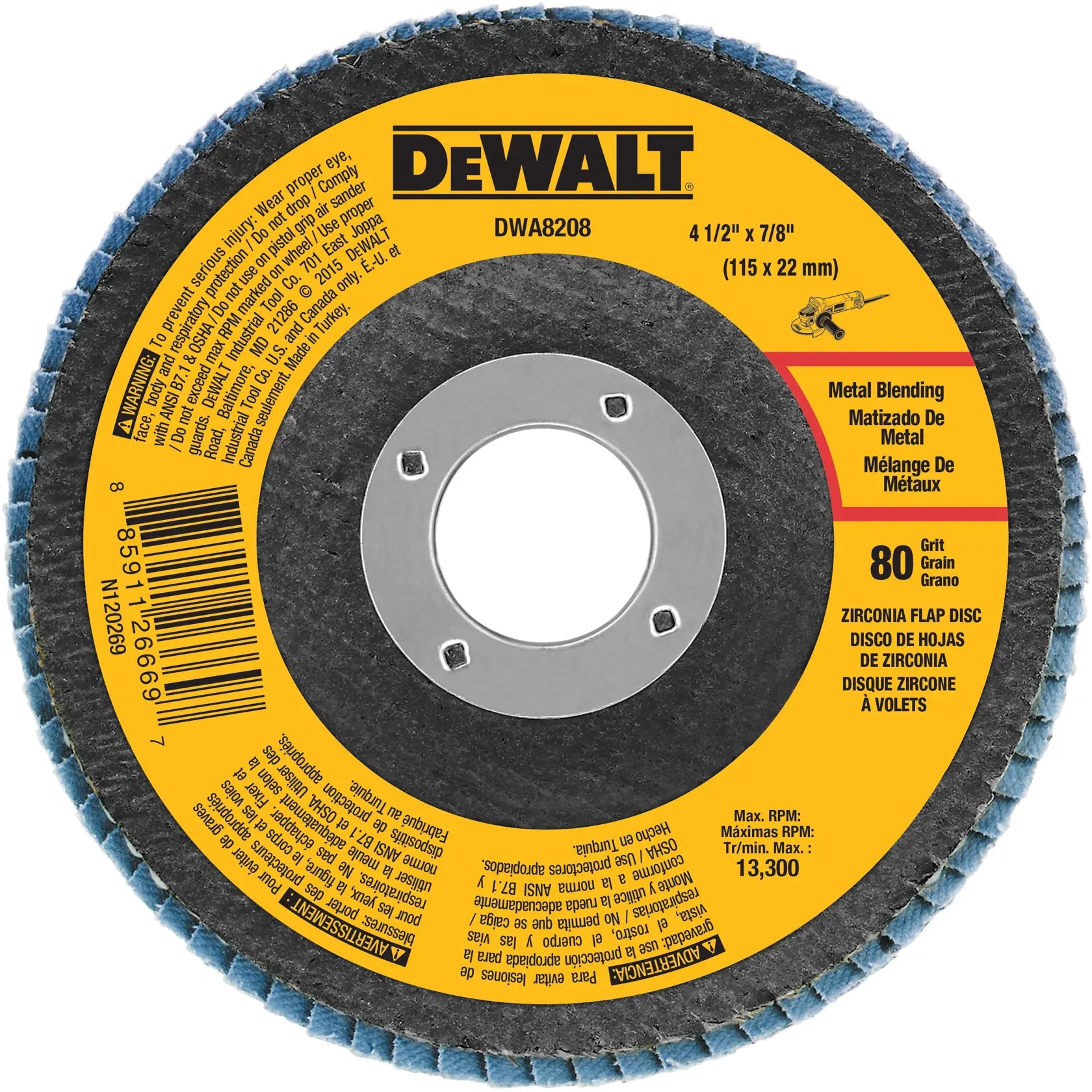DEWALT 4-1/2-In. X 7/8-In. Zirconia T29 Flap Disc (80 Grit) — DWA8208