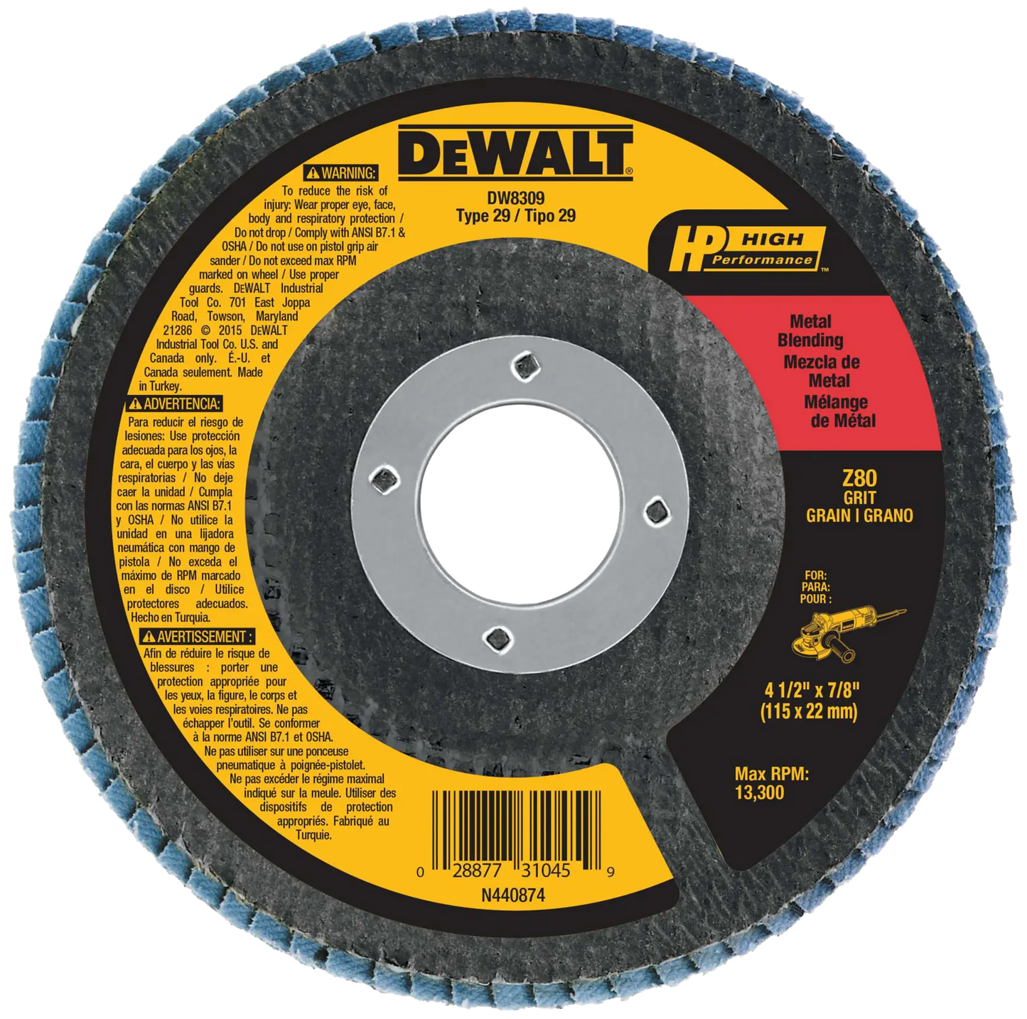 DEWALT 4-1/2-in. (115mm) 80 Grit Zirconia Flap Disc — DW8309