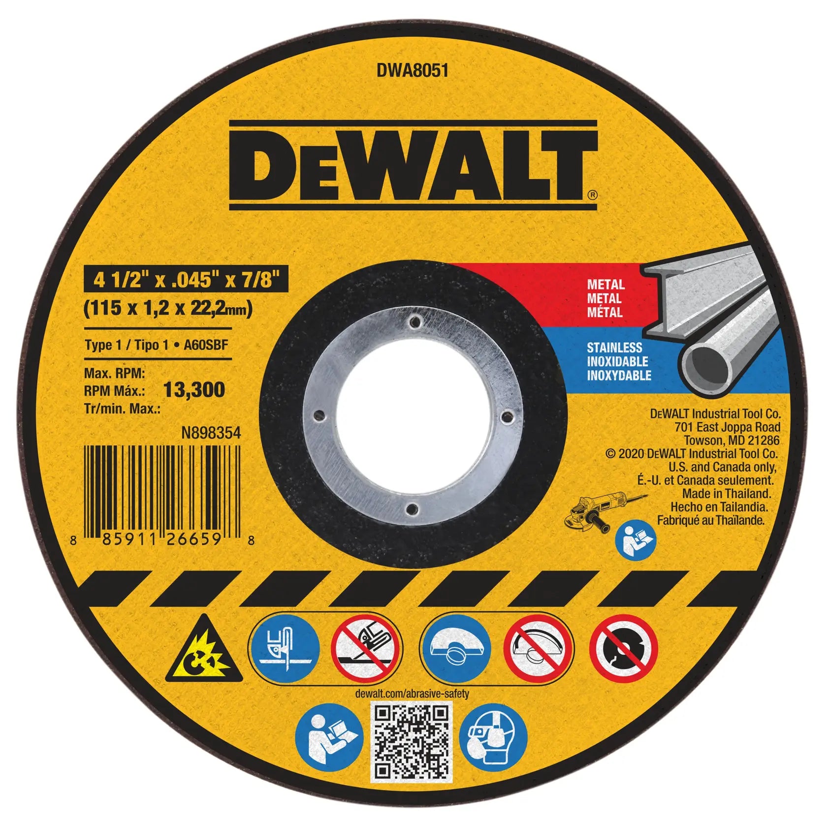 DEWALT 4-1/2-In. X .045-In. X 7/8-In. T1 Cut-Off Wheel For Metal — DWA8051