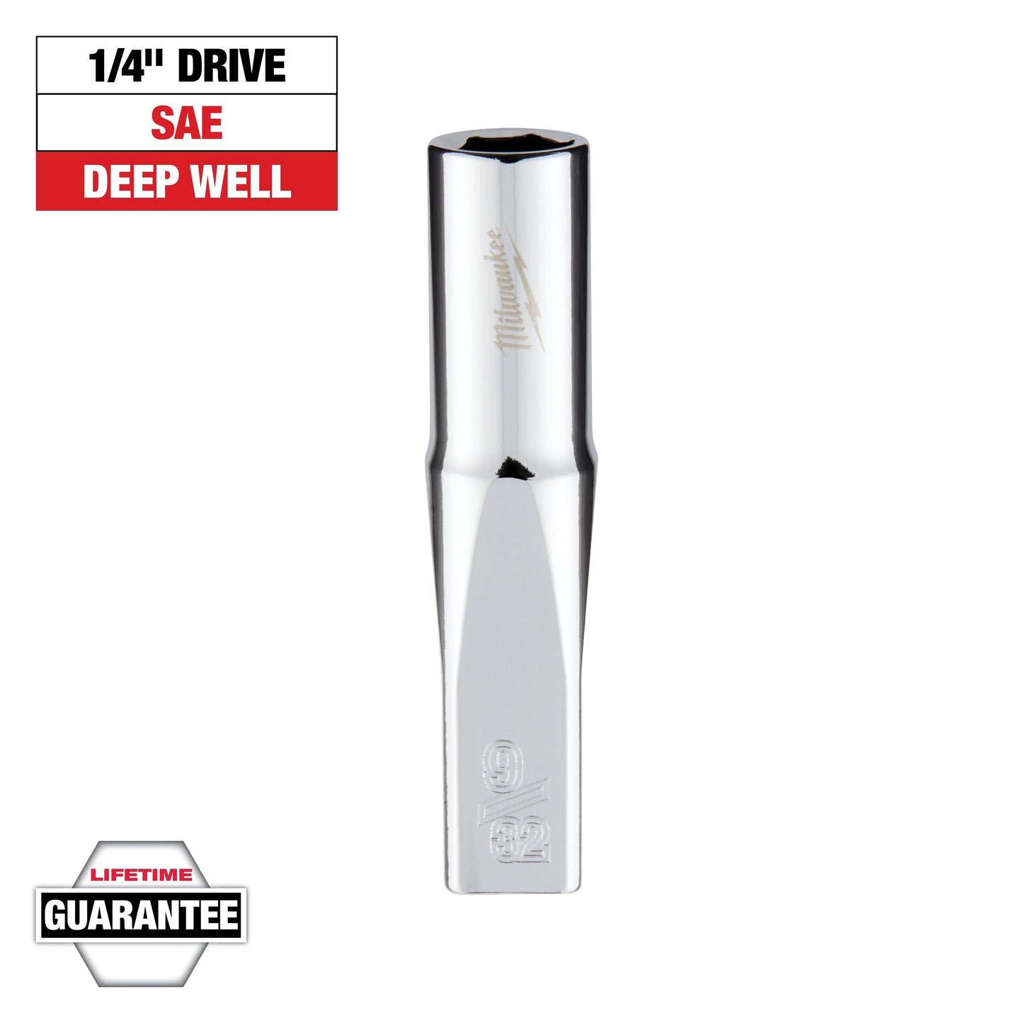 Milwaukee 1/4" Drive 9/32" SAE Deep Socket with FOUR FLAT™ Sides — 45-34-9015