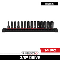 Milwaukee 14 PC SHOCKWAVE™ Impact Duty 3/8" Drive Metric Deep 6 Point Socket Set — 49-66-7008