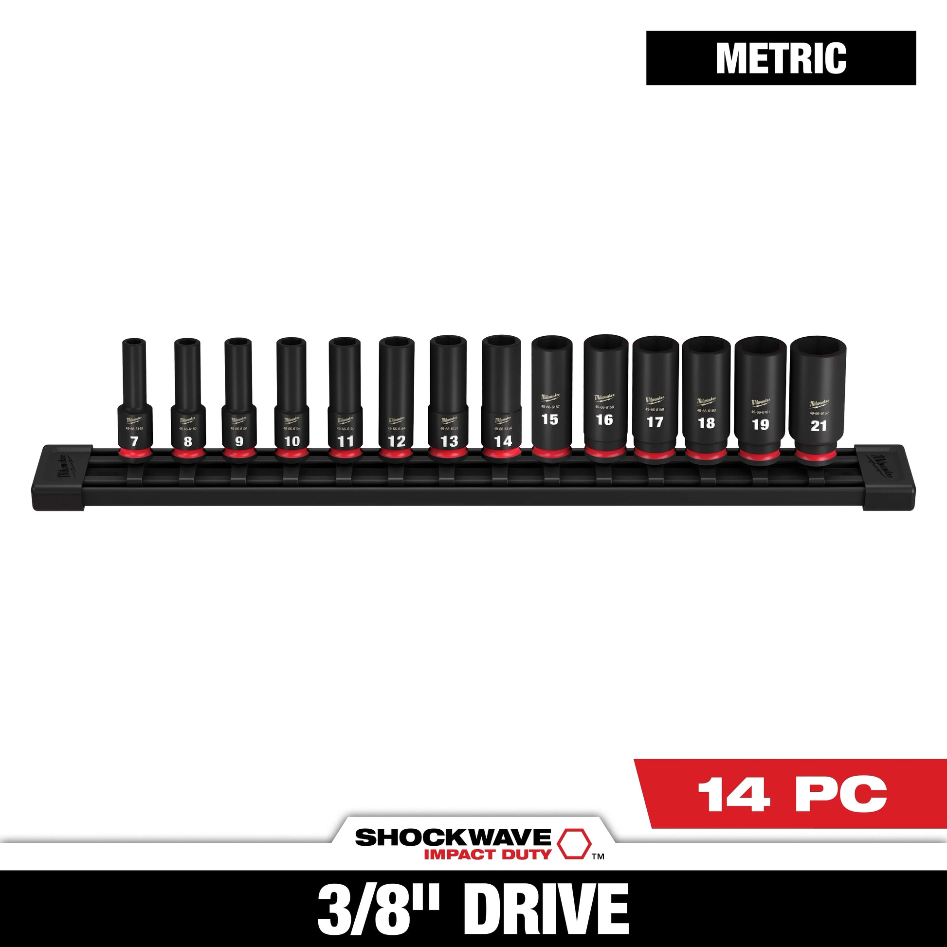 Milwaukee 14 PC SHOCKWAVE™ Impact Duty 3/8" Drive Metric Deep 6 Point Socket Set — 49-66-7008