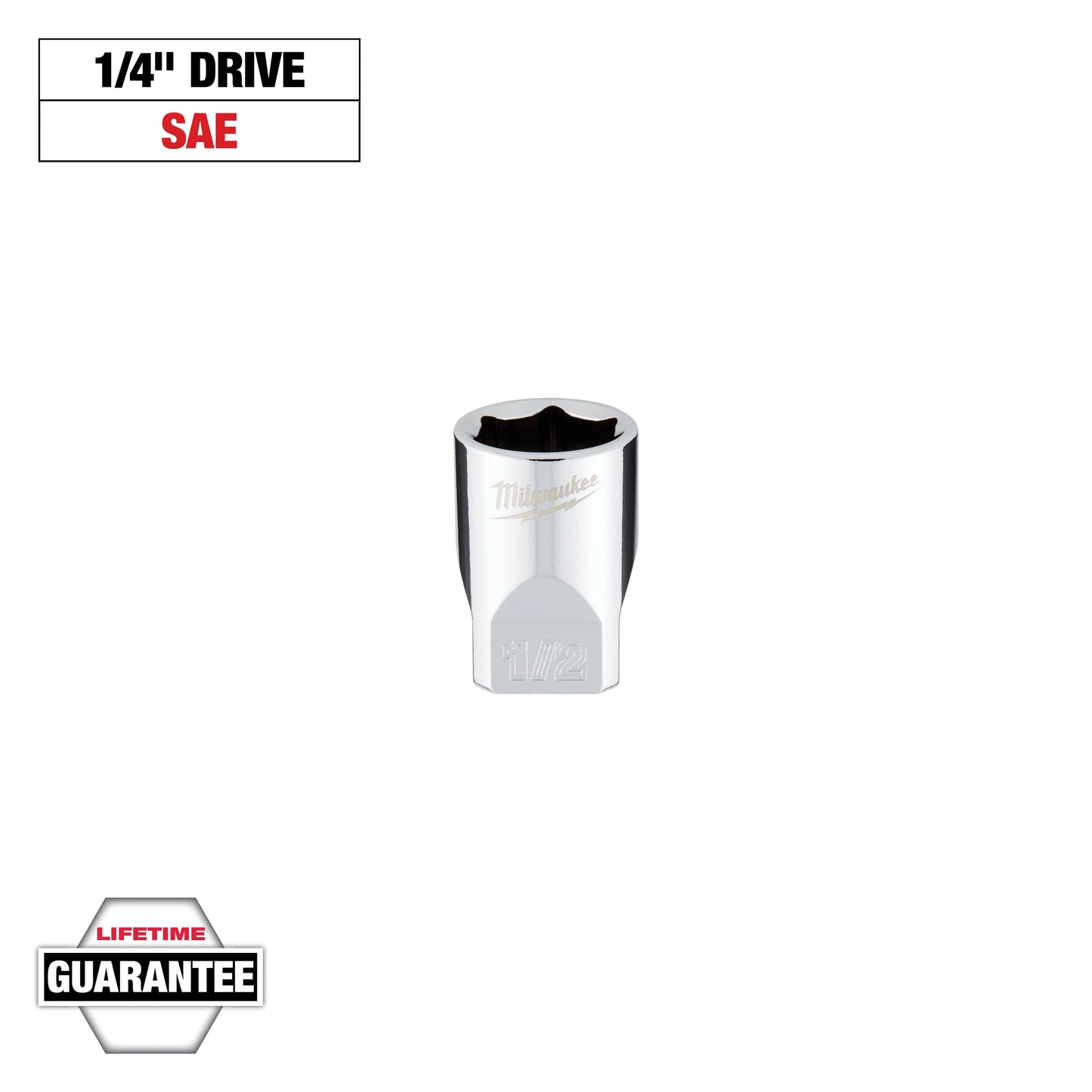 Milwaukee 1/4" Drive 1/2" SAE Deep Socket with FOUR FLAT™ Sides — 45-34-9009