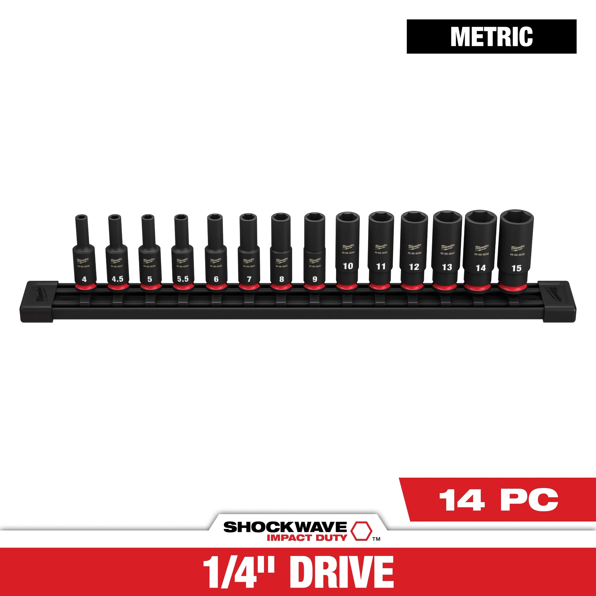 Milwaukee 14 PC SHOCKWAVE™ Impact Duty Metric Deep 6 Point Socket Set — 49-66-7003