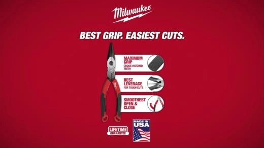 Milwaukee 8" Long Nose Comfort Grip Pliers (USA) — MT555