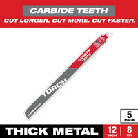 Milwaukee 12" 8 TPI TORCH™ with Carbide Teeth for Thick Metal SAWZALL® Blade (5 PK) — 48-00-5503