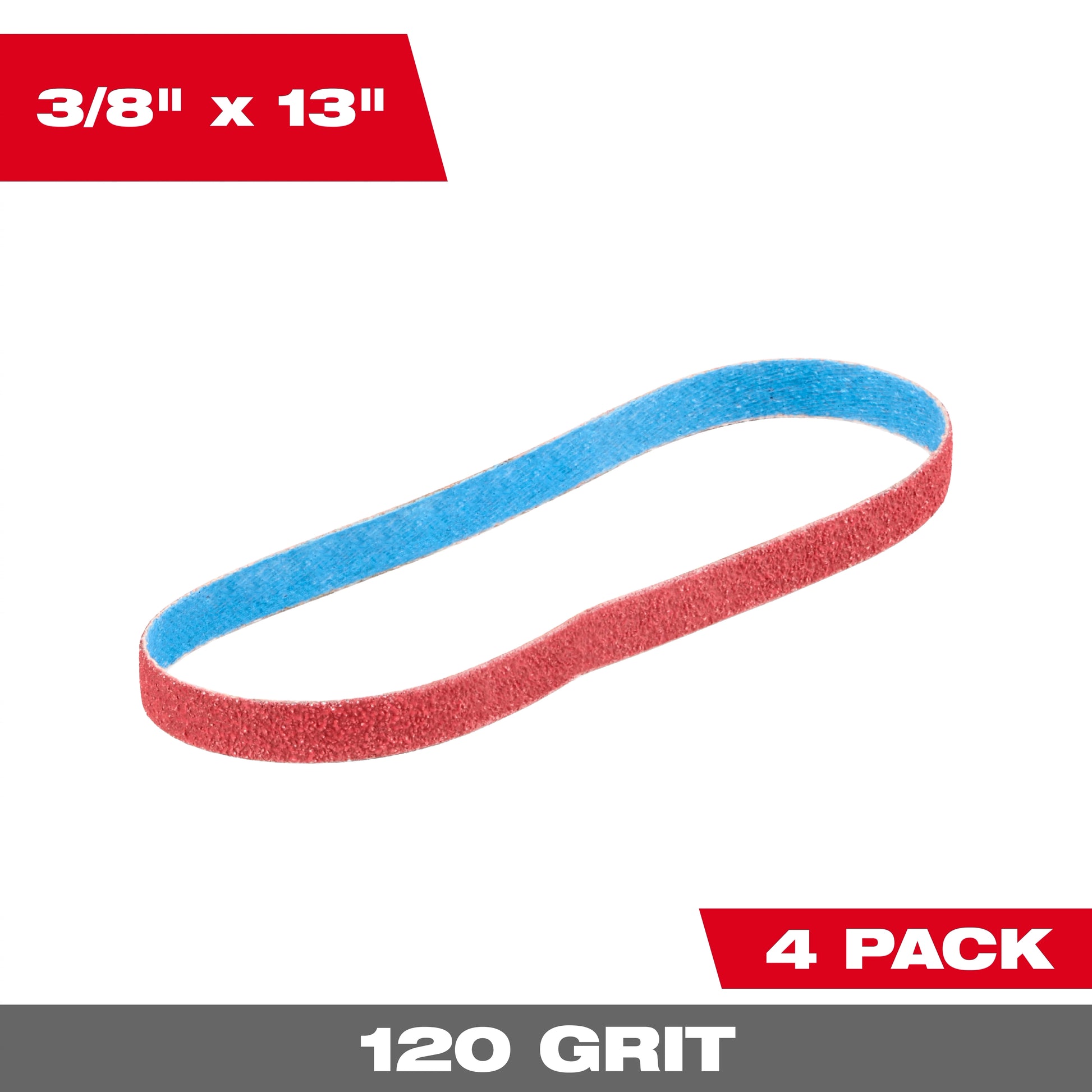 Milwaukee 3/8” x 13” 120 Grit Bandfile Belts – 4 pack — 48-80-7120