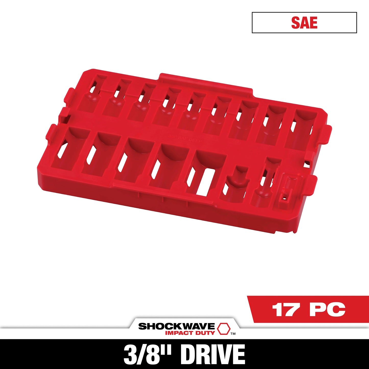 Milwaukee 17 PC SHOCKWAVE™ Impact Duty Socket 3/8” Drive SAE TRAY ONLY — 49-66-6830