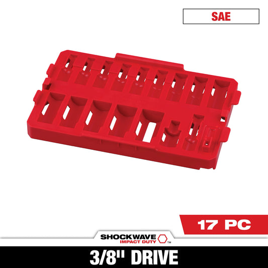 Milwaukee 17 PC SHOCKWAVE™ Impact Duty Socket 3/8” Drive SAE TRAY ONLY — 49-66-6830