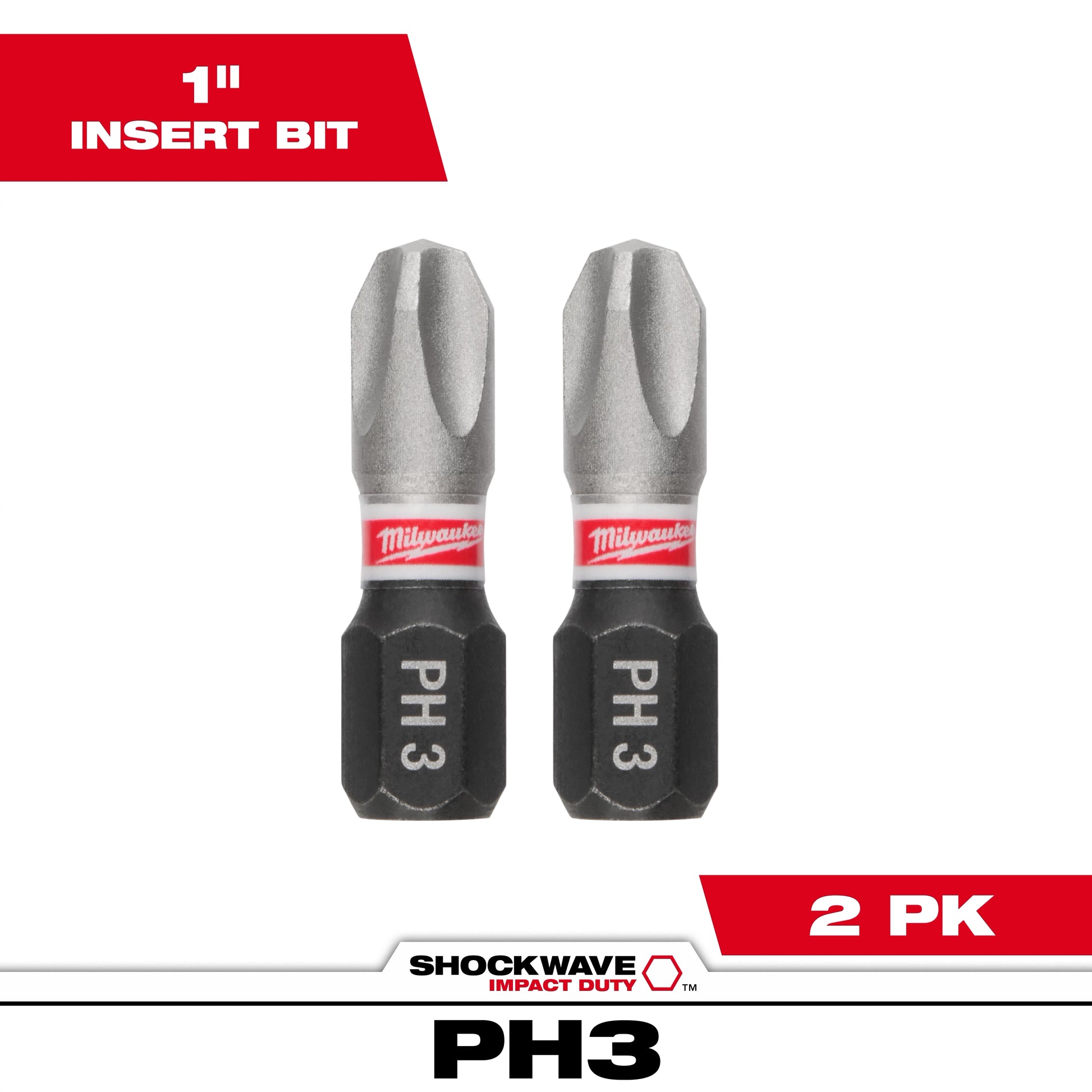 Milwaukee SHOCKWAVE™ Impact Duty 1" Phillips #3 Insert Bits (2 PK) — 48-32-4413