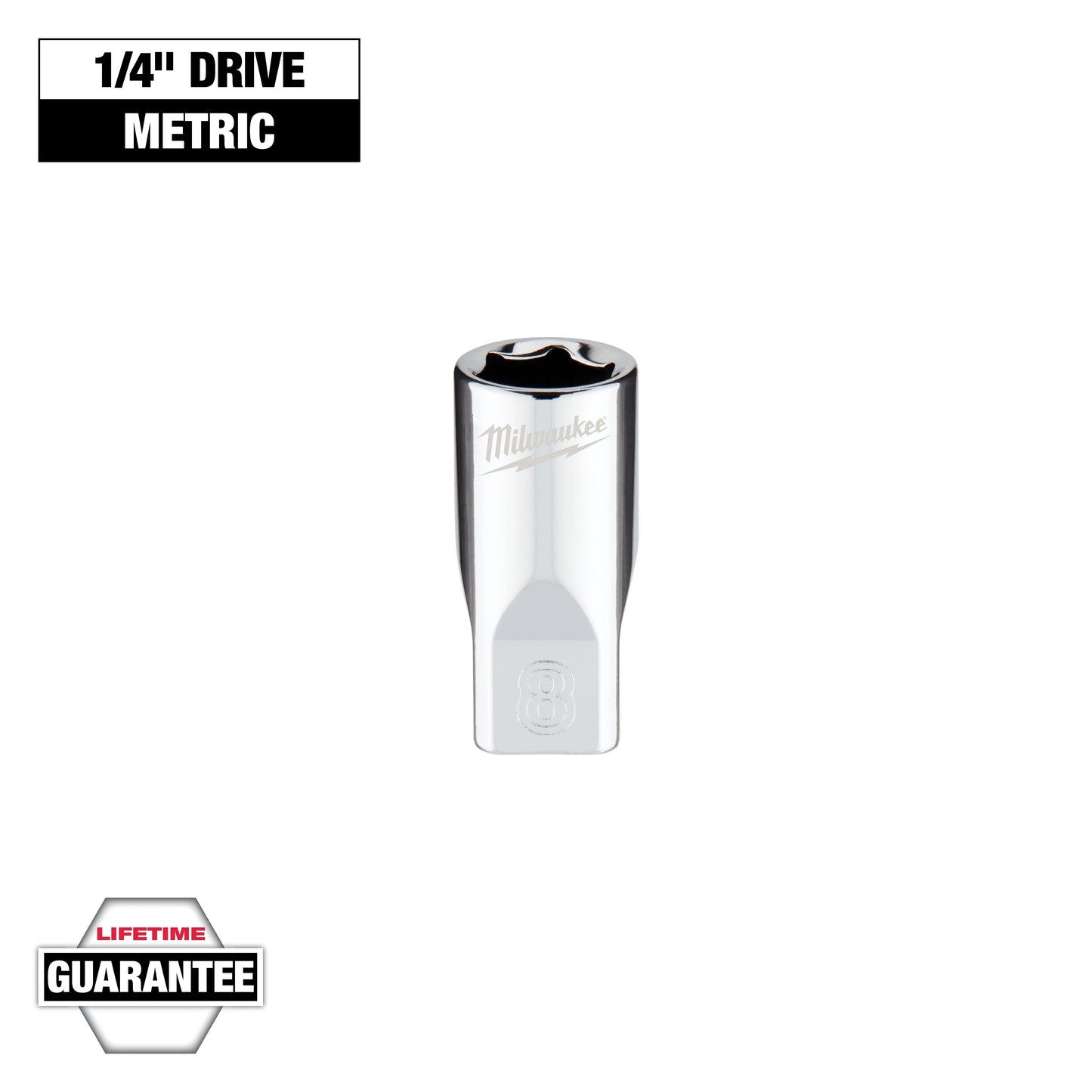 Milwaukee 1/4" Drive 8mm Metric Socket with FOUR FLAT™ Sides — 45-34-9034