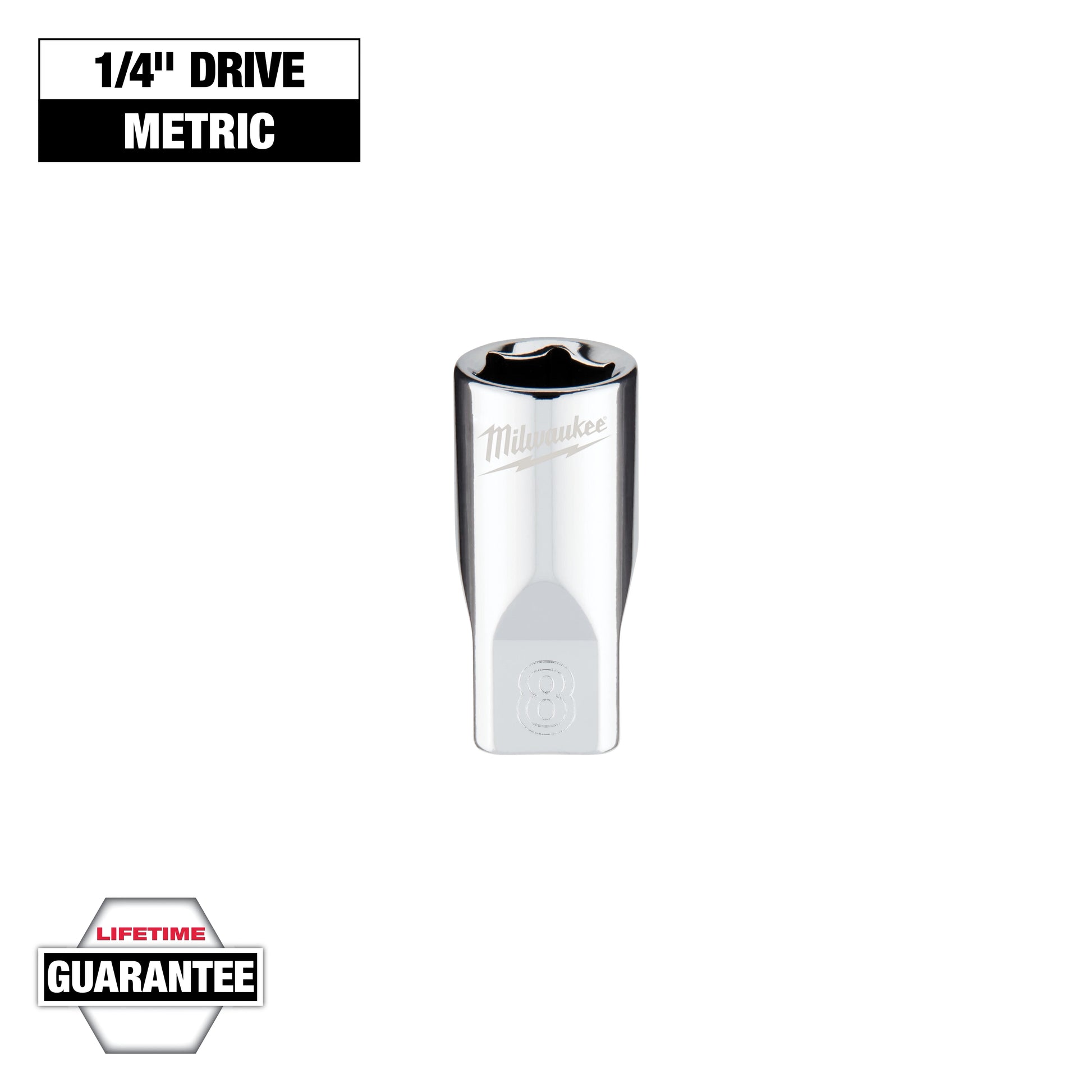 Milwaukee 1/4" Drive 8mm Metric Socket with FOUR FLAT™ Sides — 45-34-9034