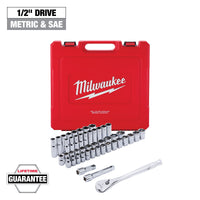 Milwaukee 47 pc 1/2" Drive Metric & SAE Ratchet and Socket Set with FOUR FLAT™ Sides — 48-22-9010