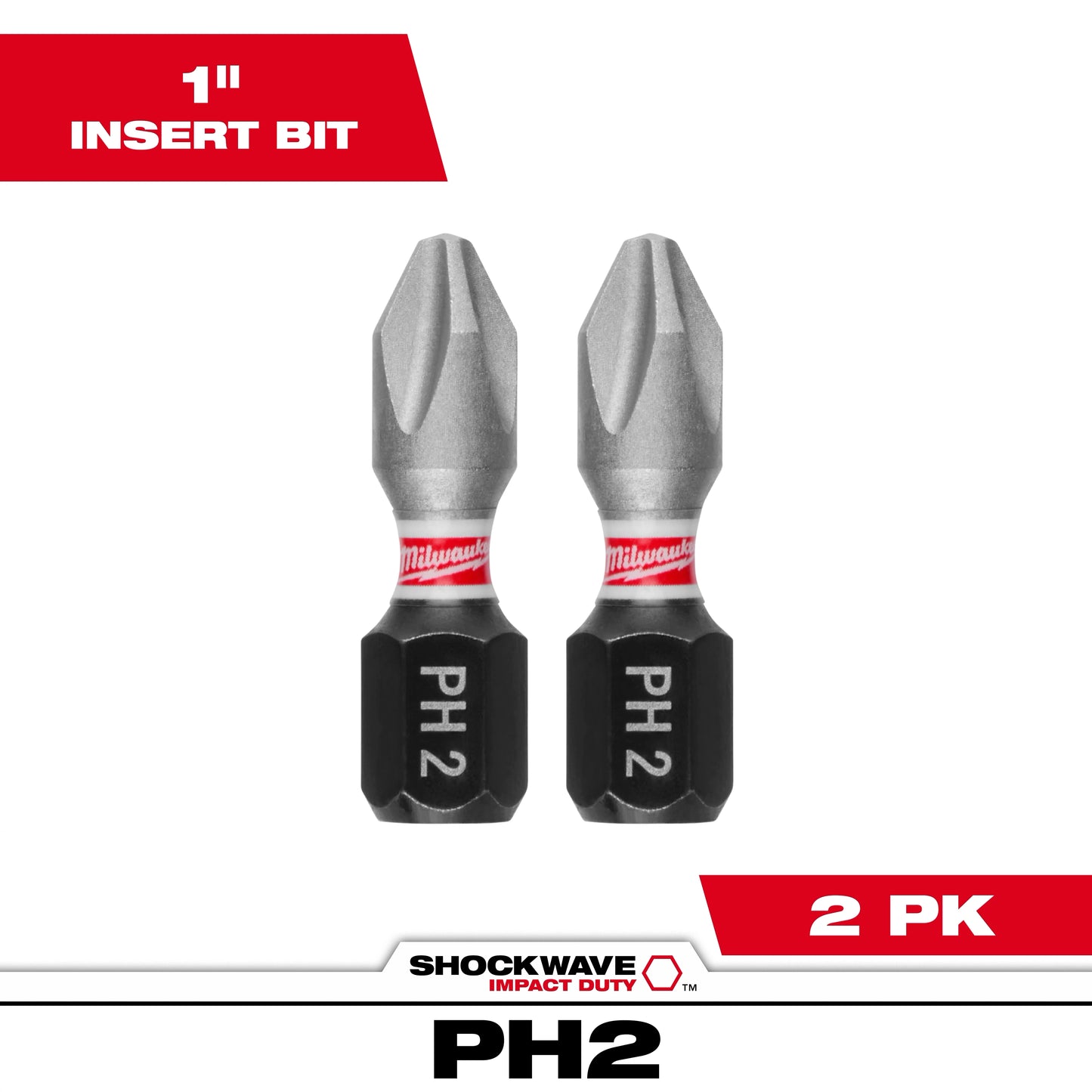 Milwaukee SHOCKWAVE™ Impact Duty 1" Phillips #2 Insert Bits — 48-32-4412