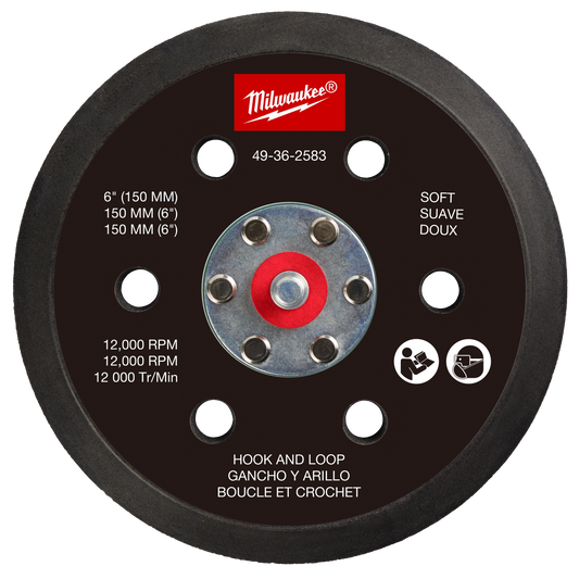 Milwaukee 6" Hook and Loop Sander Backing Pad - Soft — 49-36-2583