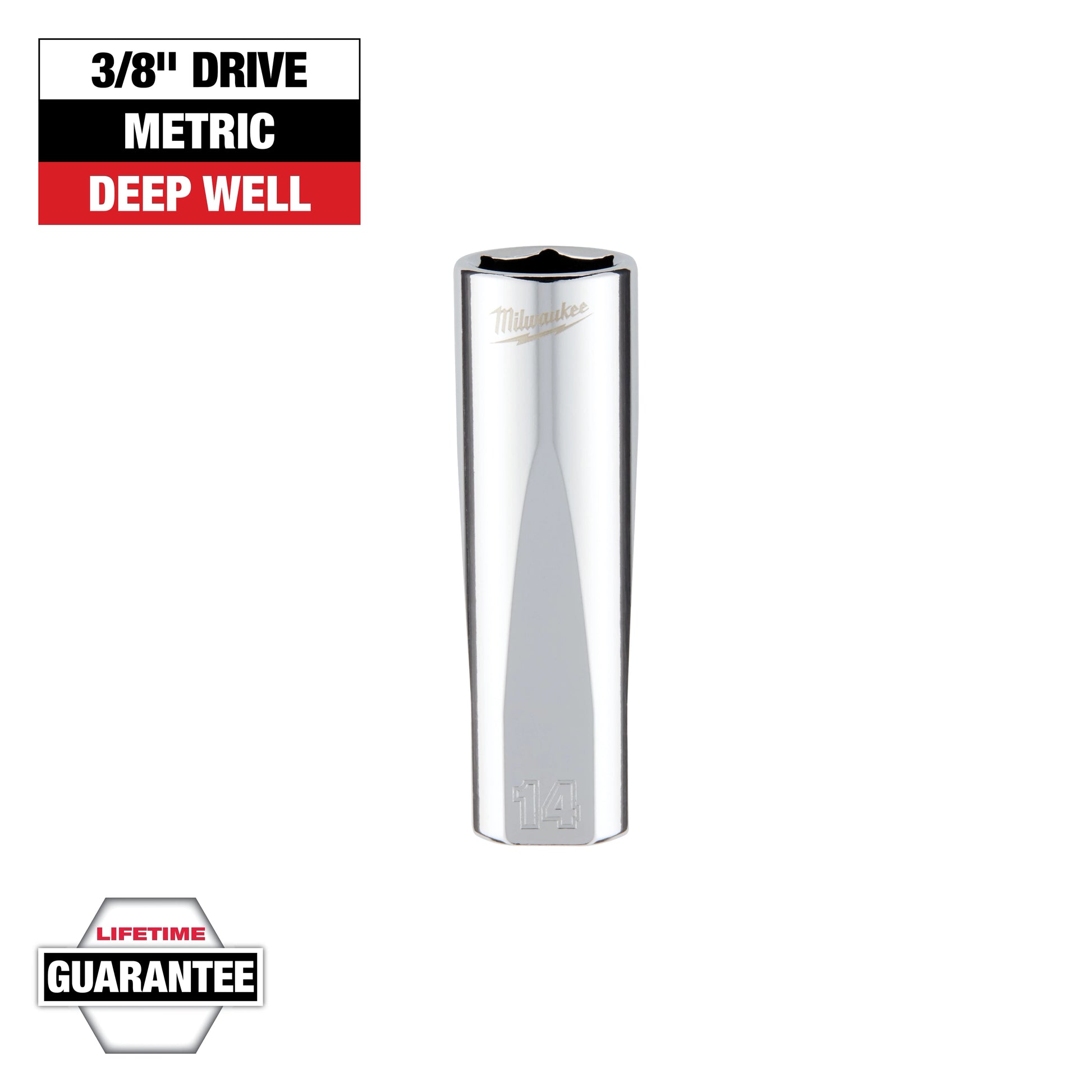 Milwaukee 3/8" Drive 14mm Metric Deep Socket with FOUR FLAT™ Sides — 45-34-0014