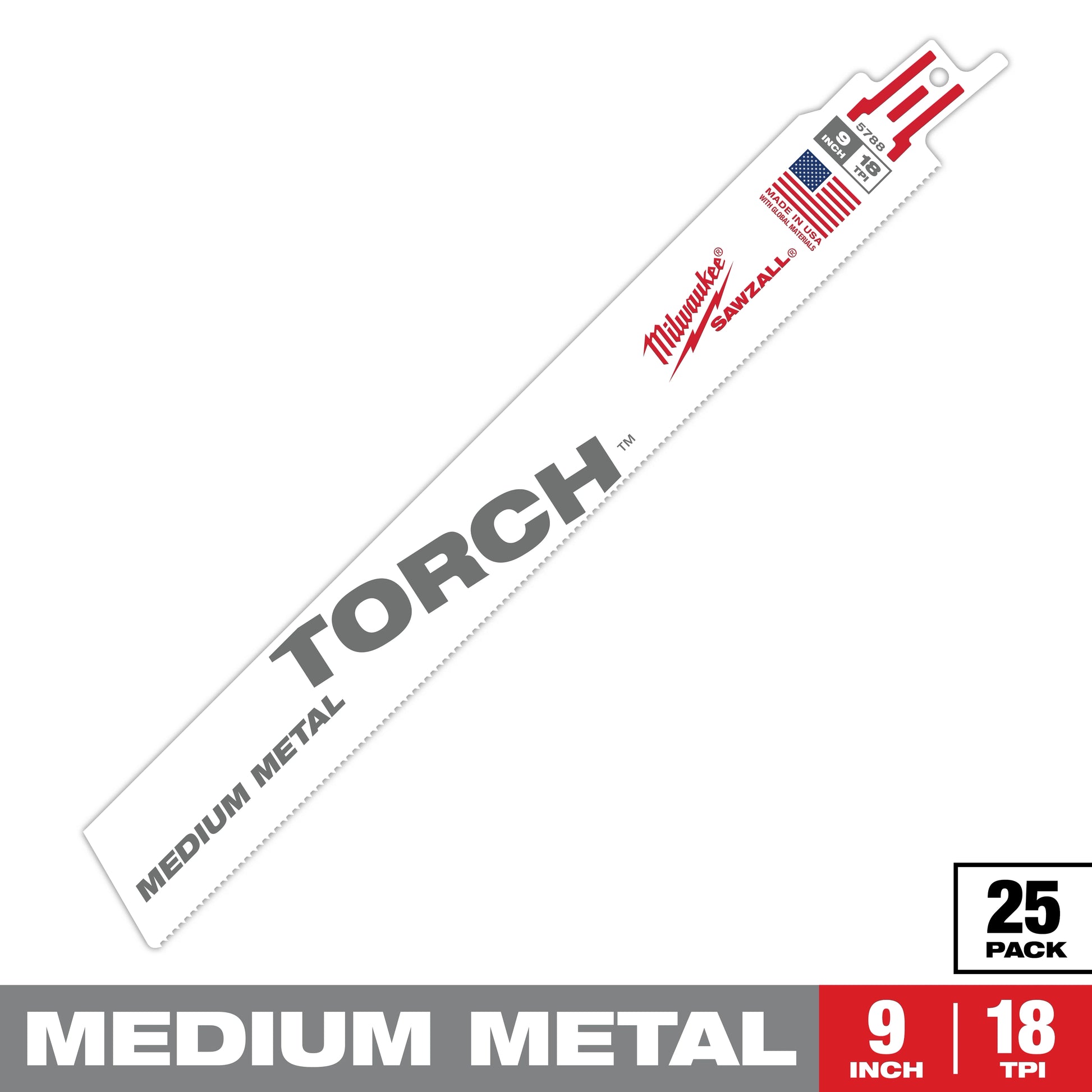 Milwaukee 9" 18 TPI TORCH™ SAWZALL® Blade for Medium Metal (25 PK) — 48-00-8788