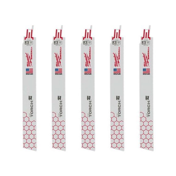 Milwaukee 9" 18 TPI TORCH™ SAWZALL® Blade for Medium Metal (5 PK) — 48-00-5788