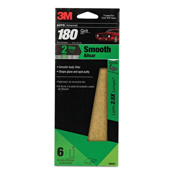 3M&trade; 03031 Sandpaper, 3-2/3 in W x 9 in L, 180 Grit, Aluminum Oxide Abrasive, Brown, Dry