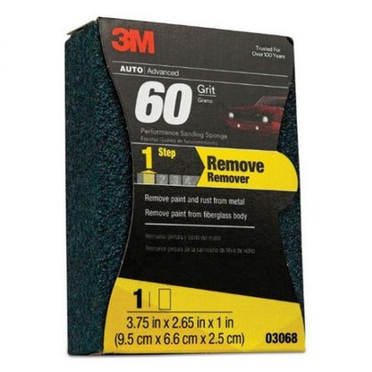 3M&trade; 03068 Performance Soft Sanding Sponge, 3-3/4 in W x 2-5/8 in L, 1 in THK, 60 Grit, Coarse Grade, Green Color