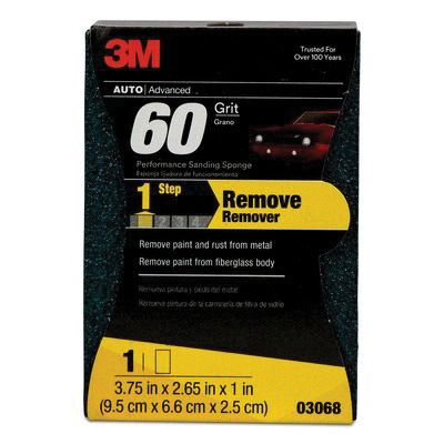 3M&trade; 03068 Performance Soft Sanding Sponge, 3-3/4 in W x 2-5/8 in L, 1 in THK, 60 Grit, Coarse Grade, Green Color