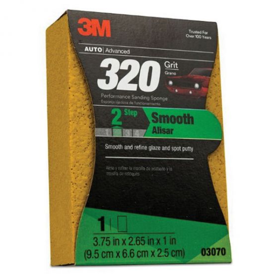 3M&trade; 03070 Performance Sanding Sponge, 3-3/4 in W x 2-5/8 in L, 1 in THK, 320 Grit, Fine Grade, Yellow Color