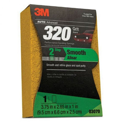 3M&trade; 03070 Performance Sanding Sponge, 3-3/4 in W x 2-5/8 in L, 1 in THK, 320 Grit, Fine Grade, Yellow Color