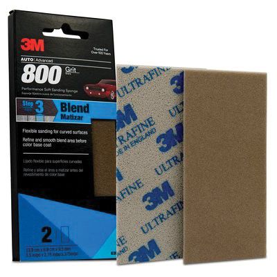 3M&trade; 03089 Performance Soft Sanding Sponge, 2-3/4 in W x 5-1/2 in L, 800/1000 Grit, Ultra Fine Grade, Tan Color