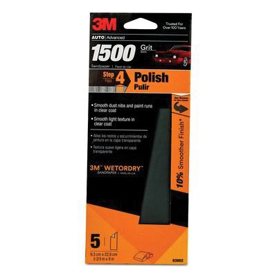 Wetordry&trade; 03002 Sandpaper, 3-2/3 in W x 9 in L, 1500 Grit, Silicon Carbide Abrasive, Gray, Wet/Dry