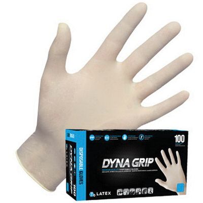 SAS® Dyna Grip® 650-1002 Disposable Gloves, Medium, Natural Rubber Latex, White