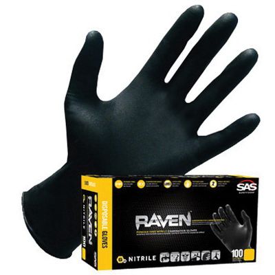 SAS® Raven® 66517 Extra Strength Disposable Gloves, Medium, Nitrile, Black