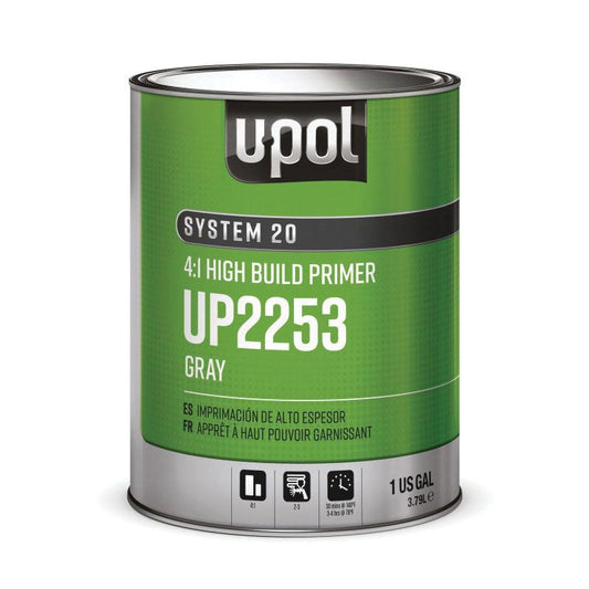 U-POL® SYSTEM 20 UP2253 High-Build 2K Multi-Purpose Primer, 1 gal Tin, Gray, 4:1 Mixing, High-Build, Use: DTM