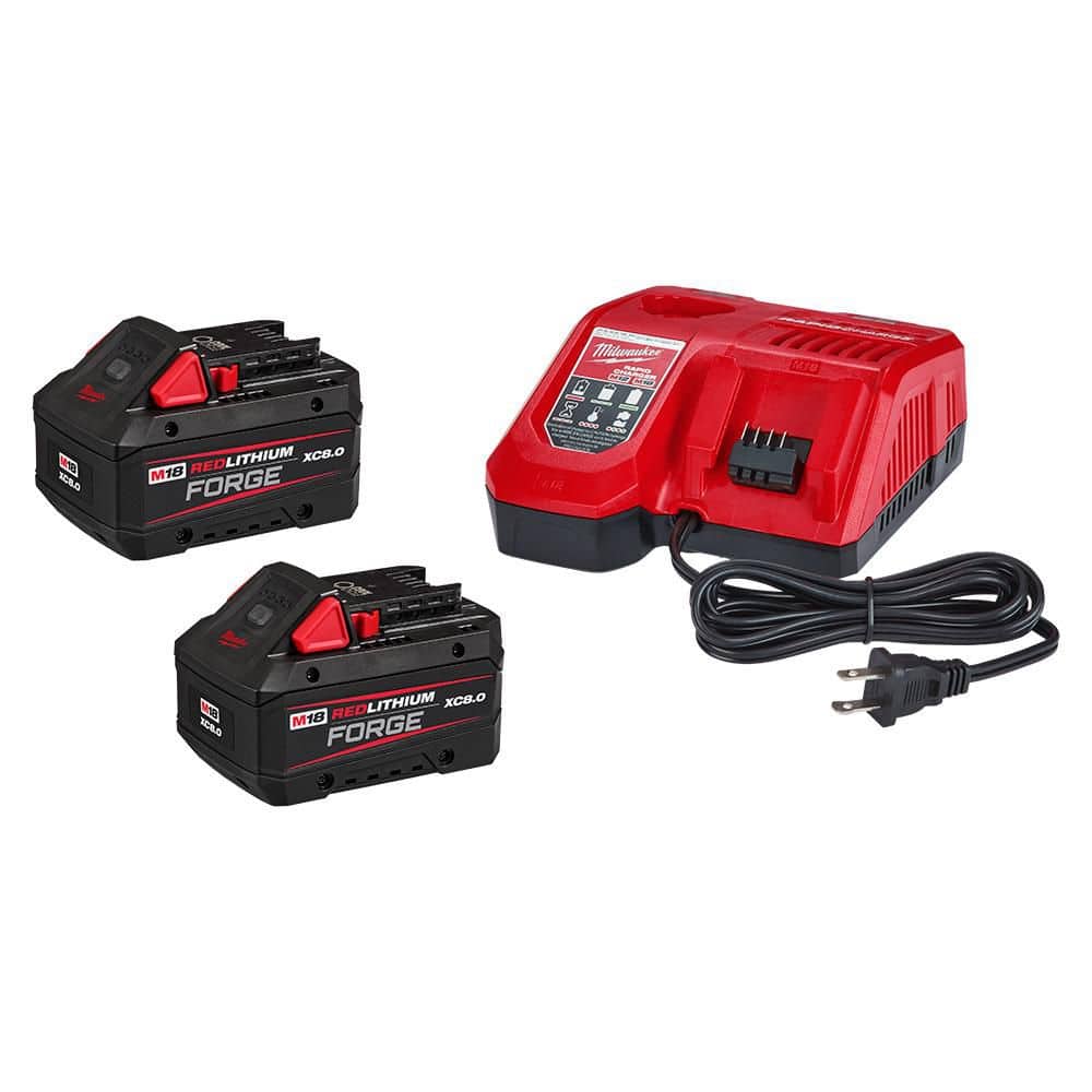 Milwaukee M18 REDLITHIUM FORGE starter kit with two 8.0Ah batteries and rapid charger