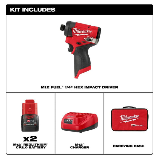 Milwaukee 3453-22 M12 FUEL 1/4" Hex Impact Driver Kit