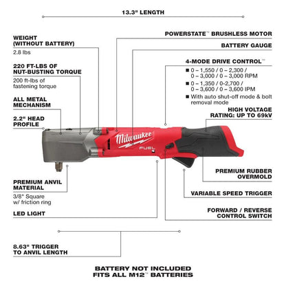 Milwaukee M12 FUEL™ 3/8" Right Angle Impact Wrench w/ Friction Ring