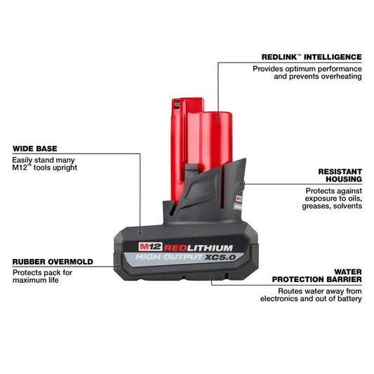 Milwaukee 48-11-2450 M12 REDLITHIUM High Output XC 5.0 Battery Pack