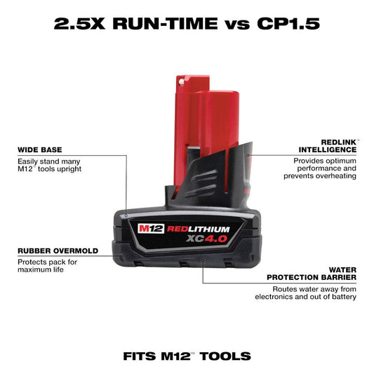 Milwaukee 48-11-2440 M12 REDLITHIUM Extended Capacity XC 4.0 Battery Pack