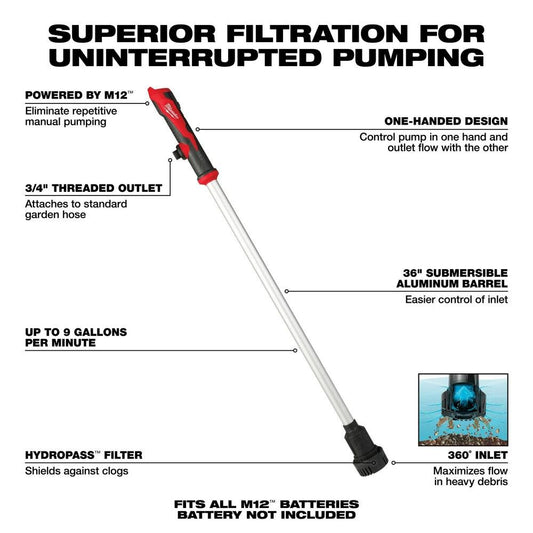 Milwaukee 2579-20 M12 Stick Transfer Pump (Bare Tool)