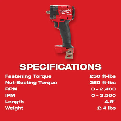 Milwaukee M18 FUEL™ 3/8"" Compact Impact Wrench w/ Friction Ring Bare Tool