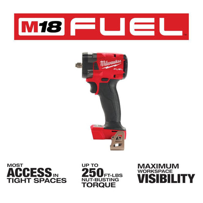 Milwaukee M18 FUEL™ 3/8"" Compact Impact Wrench w/ Friction Ring Bare Tool