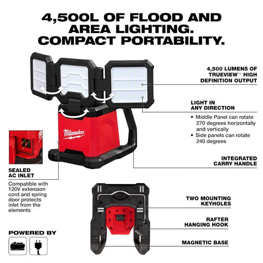 Milwaukee 2368-20 M18 ROVER Dual Power Triple-Panel Flood & Area Light