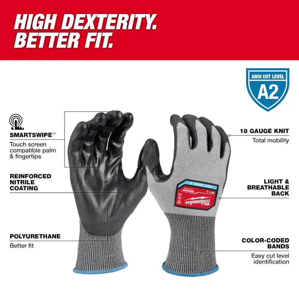 Milwaukee X-Large High Dexterity Cut 2 Resistant Polyurethane Dipped Outdoor & Work Gloves